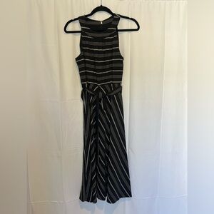 Tommy Hilfiger Women's Black White Stripe Fit Flare Sleeveless Dress Belted 4